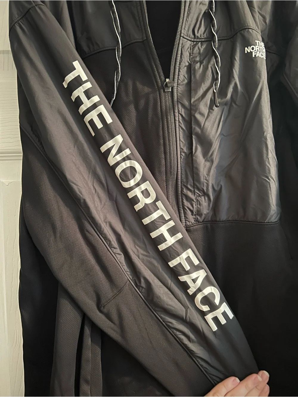 The North Face Men's Black Hooded Lightweight Jacket with Sleeve Logo